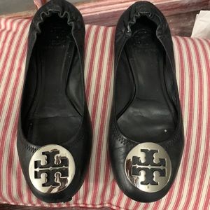 Tory Burch black flats with silver buckle
